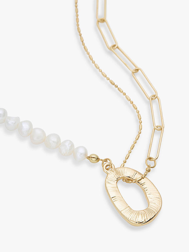 John Lewis Half Freshwater Pearl Double Chain Necklace, Gold