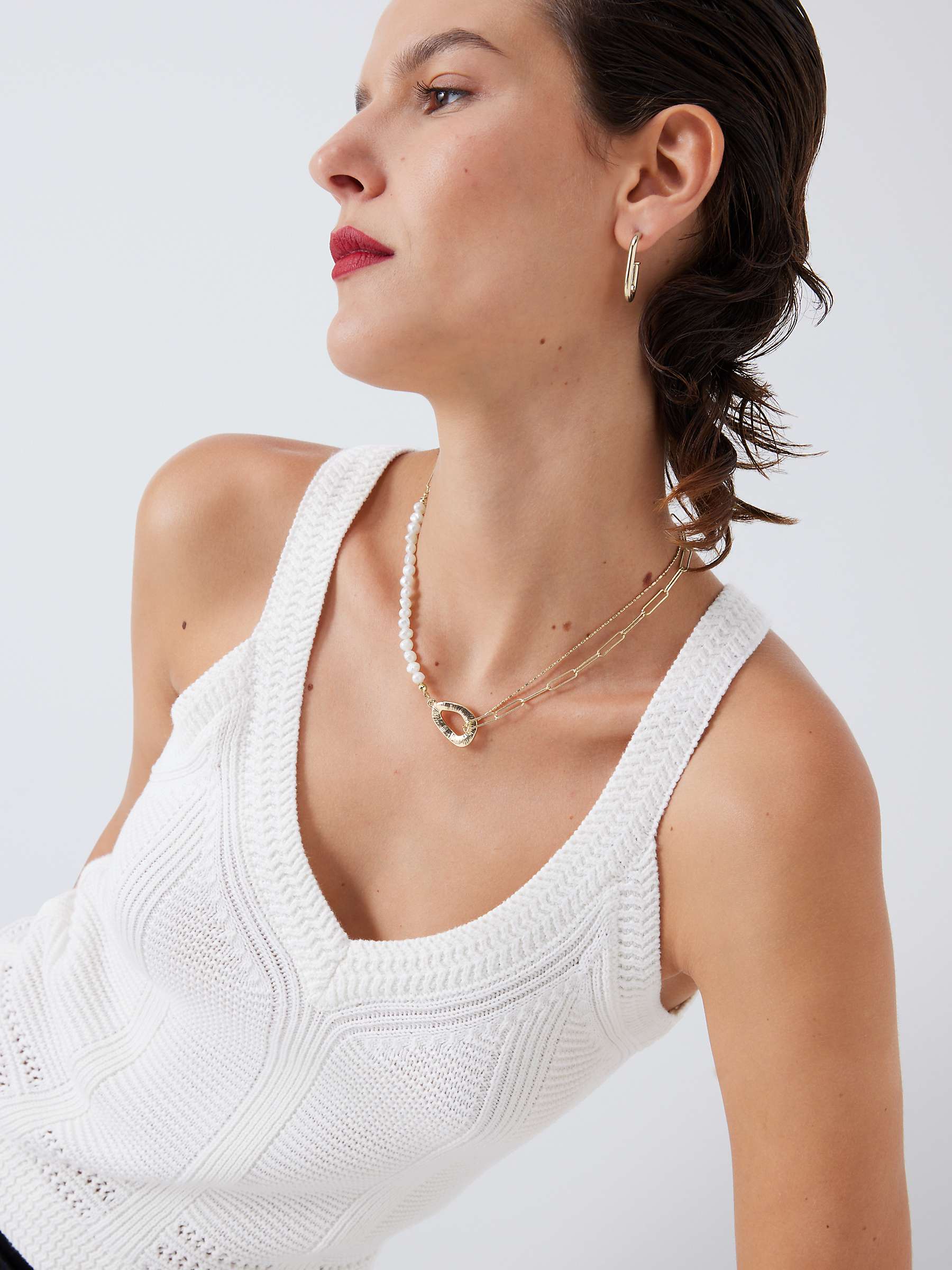 Buy John Lewis Half Freshwater Pearl Double Chain Necklace, Gold Online at johnlewis.com