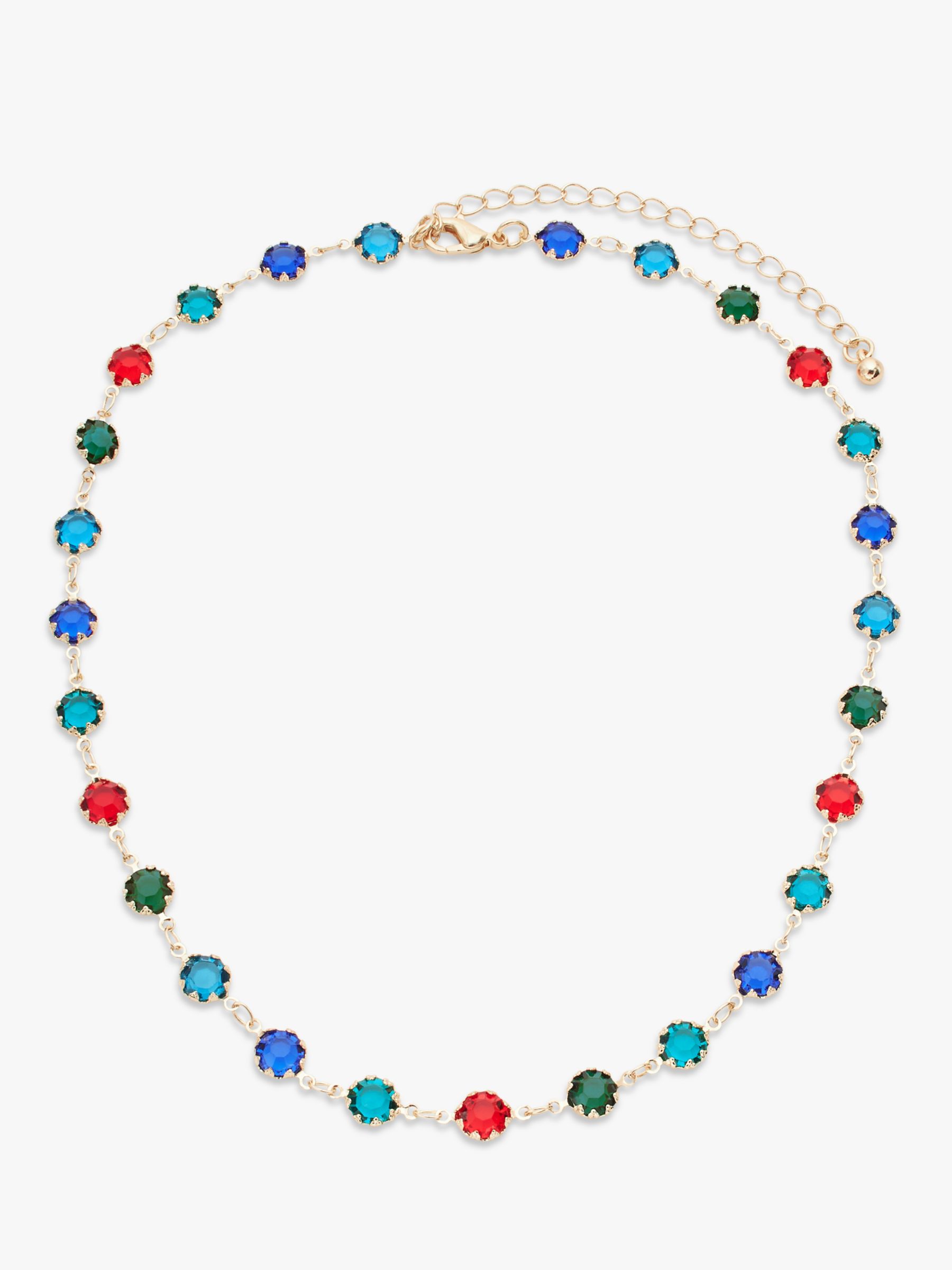 John Lewis Glass Stone Collar Necklace, Gold/Multi