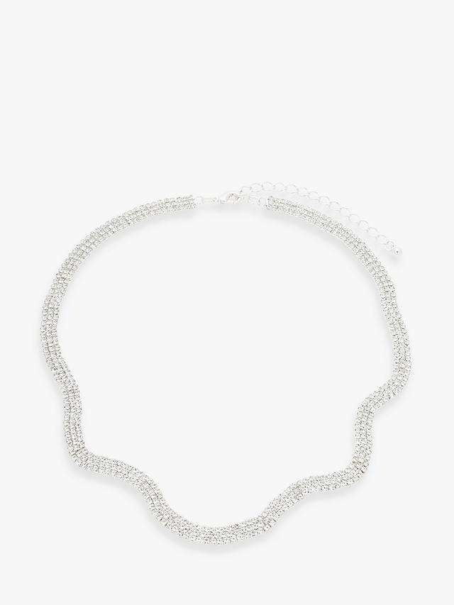 John Lewis Wave Triple Row Diamante Collar Necklace, Silver