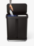 simplehuman Rectangular Pedal Bin with Liner Pocket, Matte Black, 58L