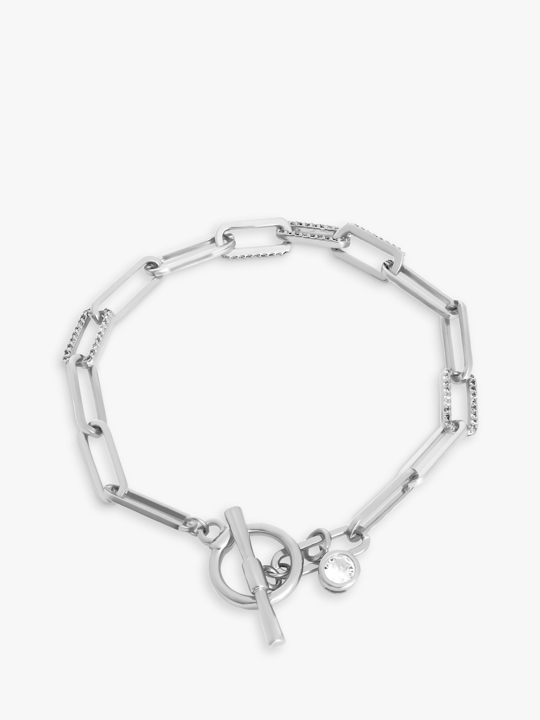 Jon Richard Cubic Zirconia Chain T-Bar Bracelet, Silver at John Lewis ...