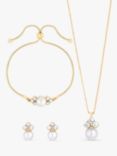 Jon Richard Pearl & Crystal Bracelet, Necklace and Stud Earrings Jewellery Set, Gold