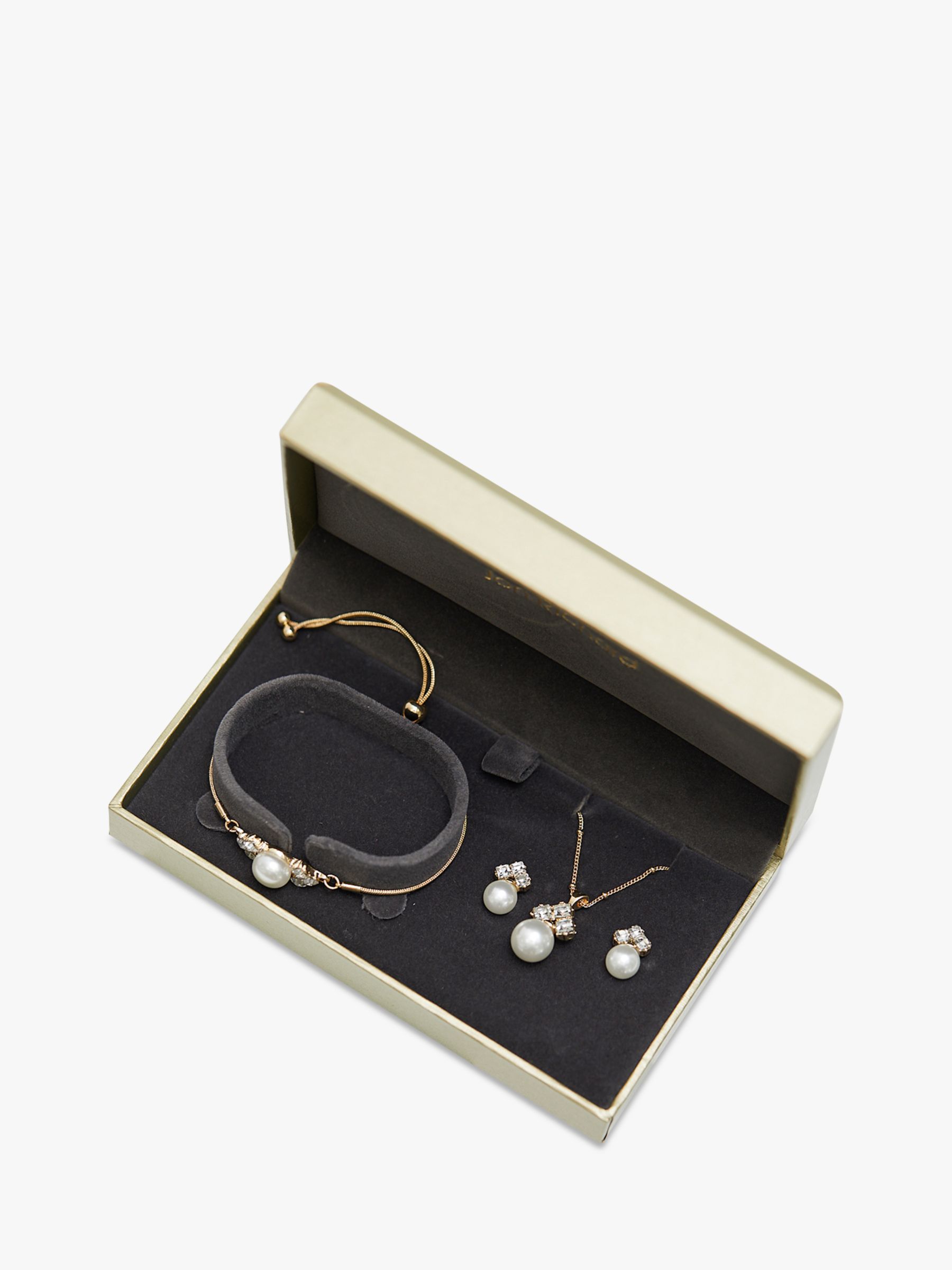 Jon Richard Pearl & Crystal Bracelet, Necklace and Stud Earrings Jewellery Set, Gold