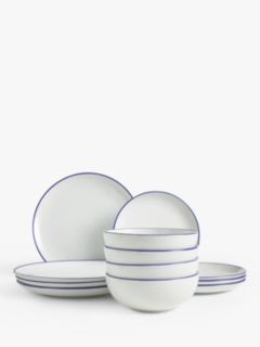 John Lewis ANYDAY Rim Stoneware Dinnerware Set, 12 Piece, Blue/White
