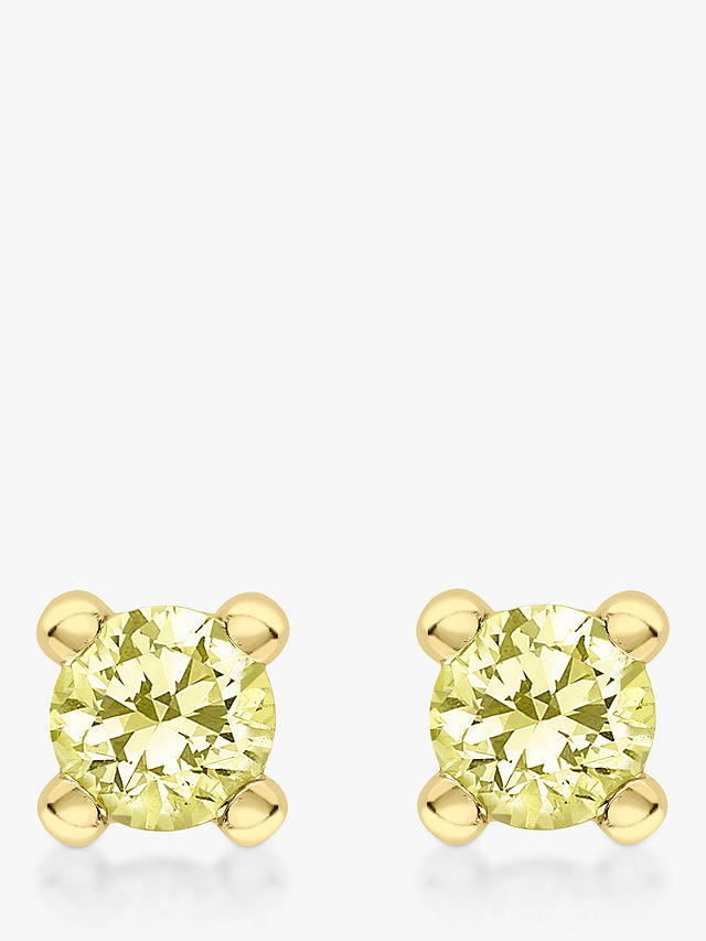 IBB 9ct Yellow Gold Cubic Zirconia Stud Earrings, August/Pale Yellow