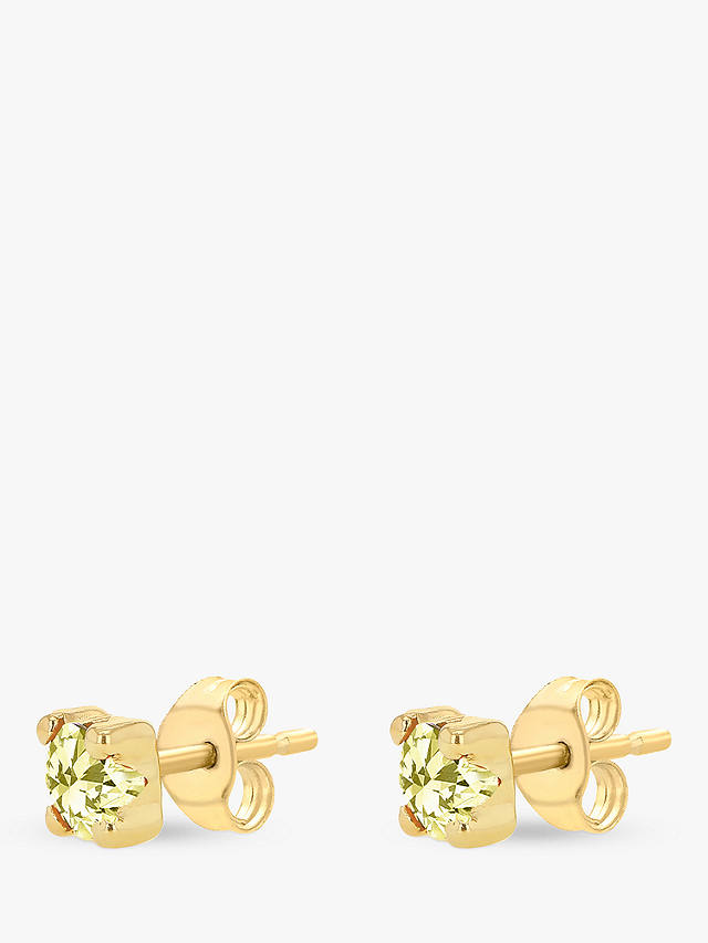 IBB 9ct Yellow Gold Cubic Zirconia Stud Earrings, August/Pale Yellow