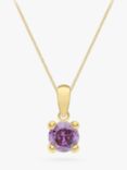 IBB 9ct Yellow Gold Round Cubic Zirconia Pendant Necklace, February/Purple