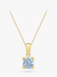 IBB 9ct Yellow Gold Round Cubic Zirconia Pendant Necklace, March/Light Blue