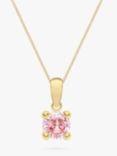 IBB 9ct Yellow Gold Round Cubic Zirconia Pendant Necklace, October/Pink