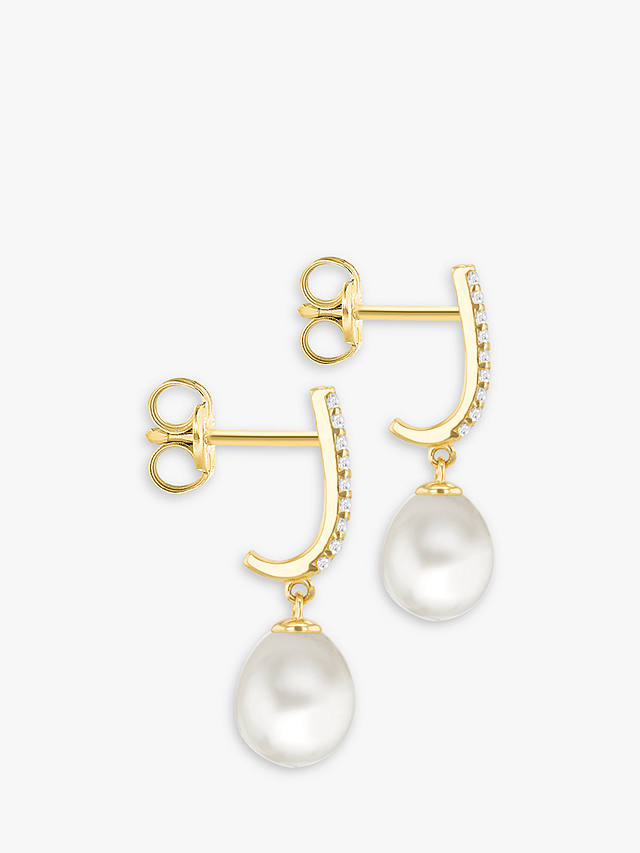 IBB 9ct Gold Pearl & Cubic Zirconia Drop Earrings, Gold
