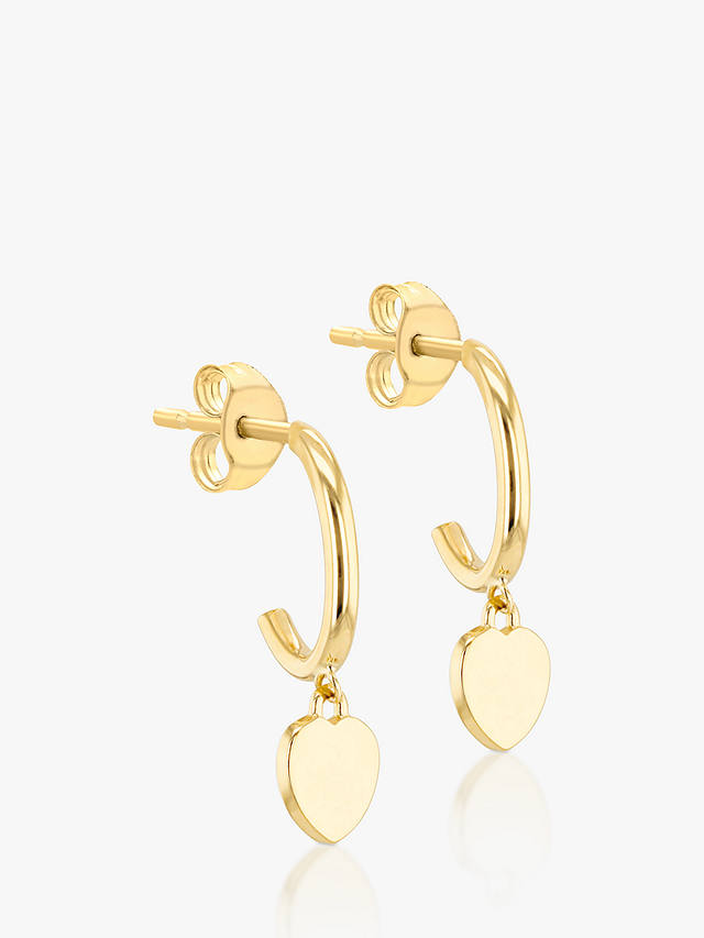 IBB 9ct Gold Heart Charm Hoop Earrings, Gold