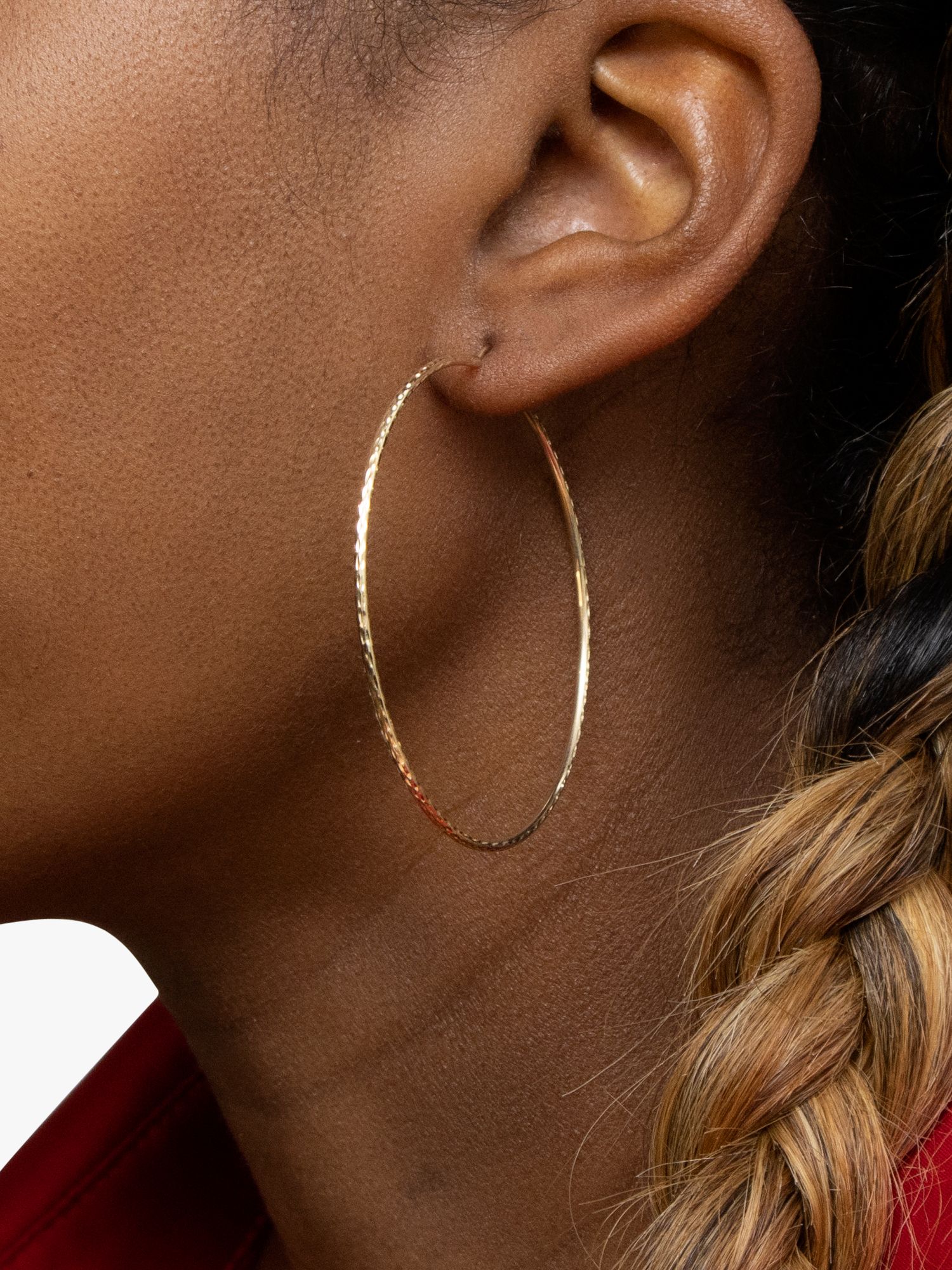 Buy IBB 9ct Large Textured Hoop Earrings, Gold Online at johnlewis.com