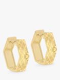 IBB 9ct Gold Hexognal Textured Hoop Earrings, Gold