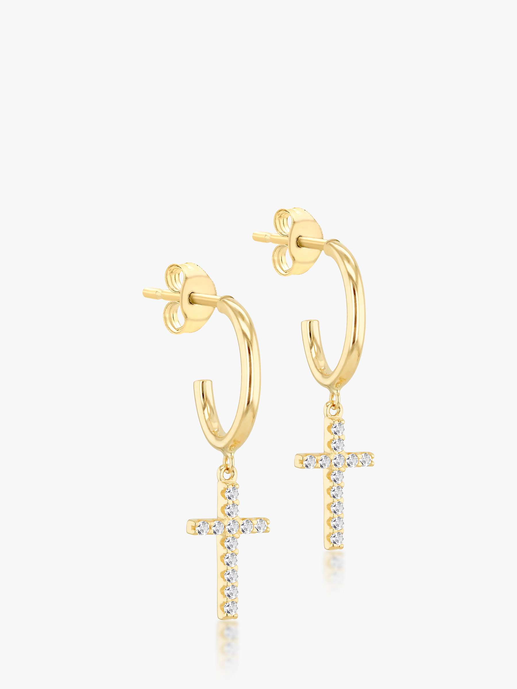 Buy IBB 9ct Yellow Gold Cubic Zirconia Cross Drop Earrings, Gold Online at johnlewis.com