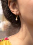 IBB 9ct Gold Freshwater Pearl Drop Medium Rectangular Hoop Earrings, Gold