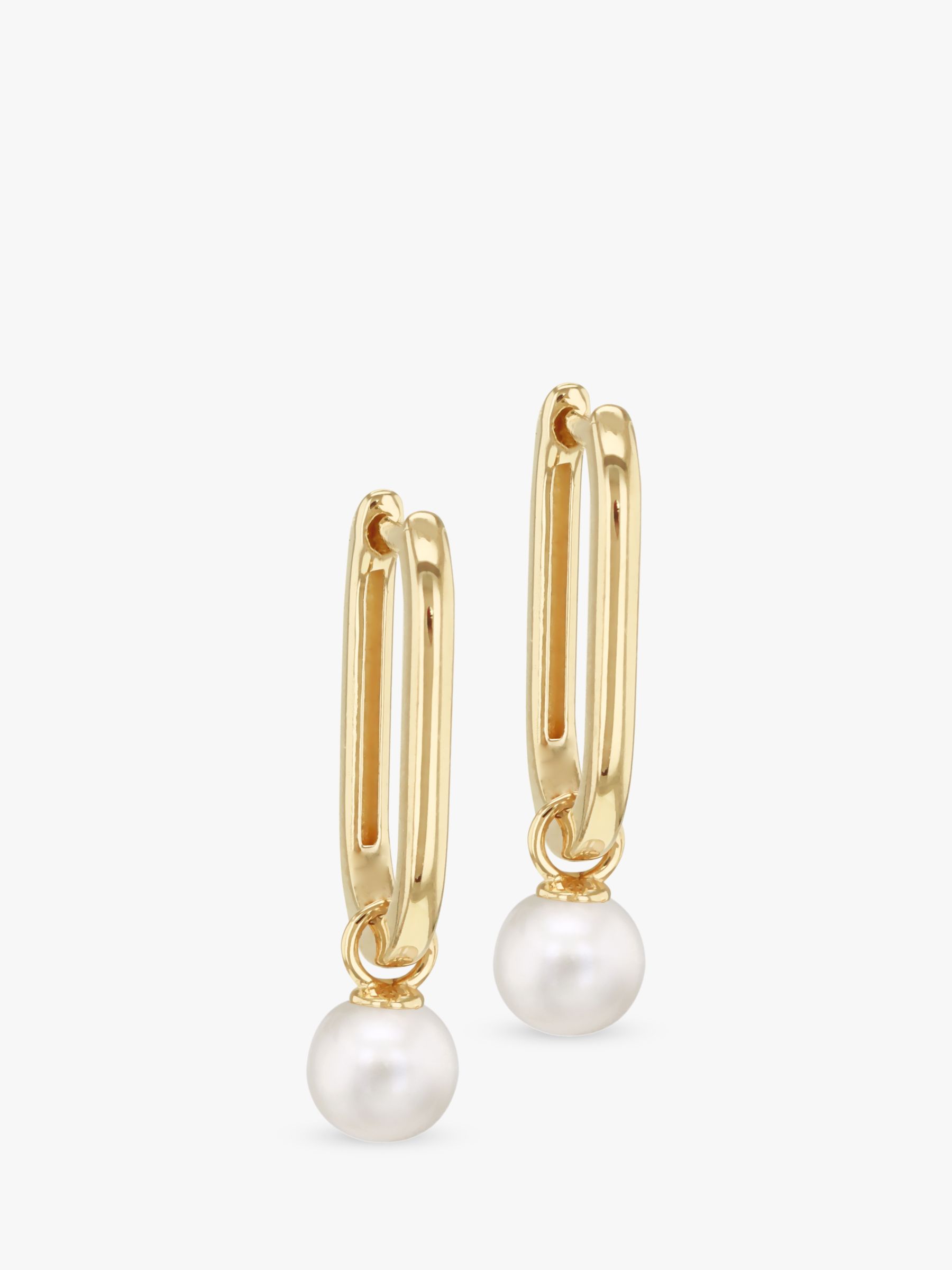 Buy IBB 9ct Gold Freshwater Pearl Drop Medium Rectangular Hoop Earrings, Gold Online at johnlewis.com