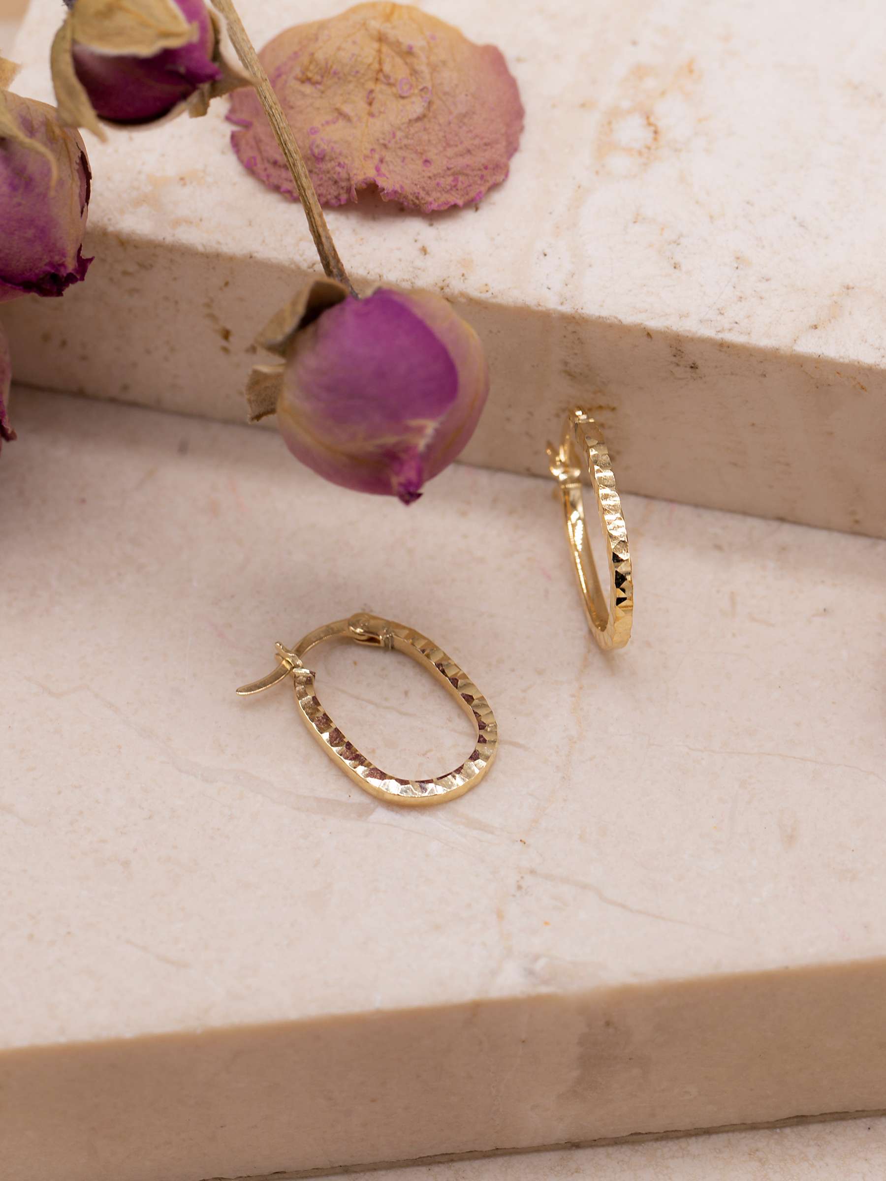 Buy IBB 9ct Small Faceted Oval Hoop Earrings, Gold Online at johnlewis.com