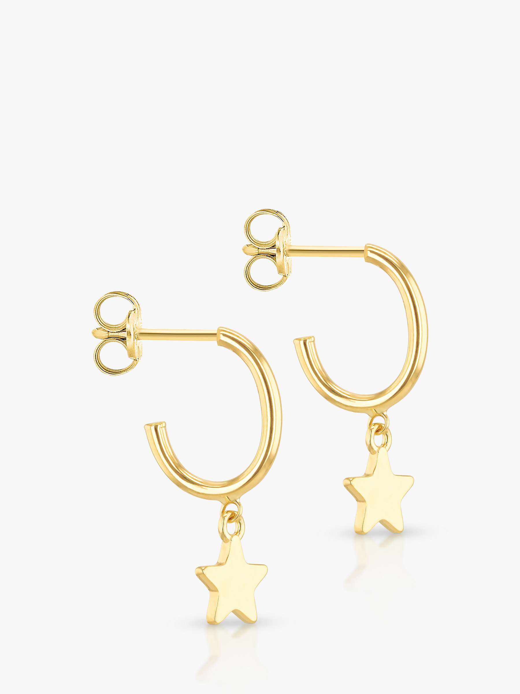 IBB 9ct Gold Star Drop Hoop Earrings, Gold at John Lewis & Partners