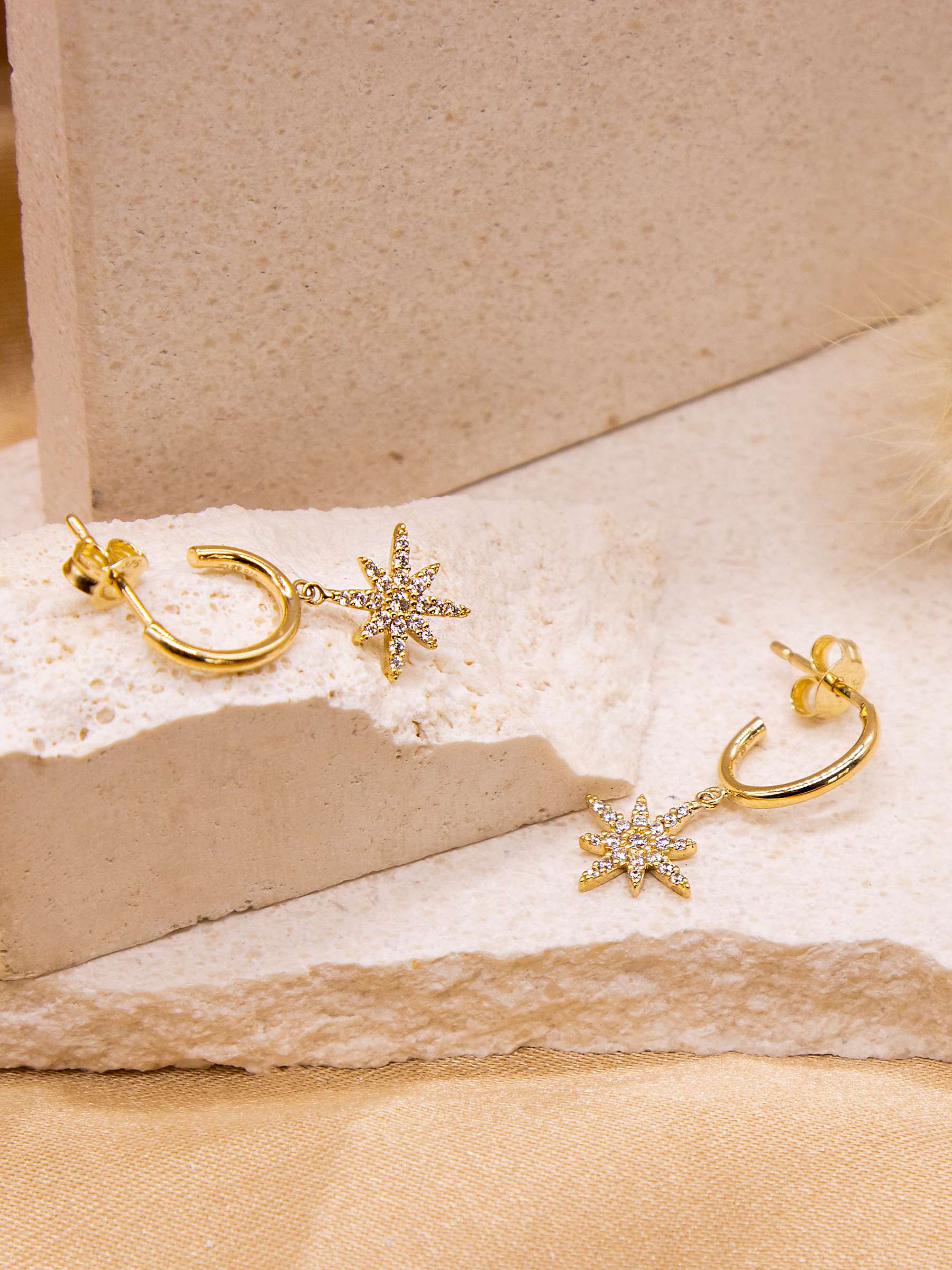 Buy IBB 9ct Gold Cubic Zirconia North Star Drop Hoop Earrings, Gold Online at johnlewis.com