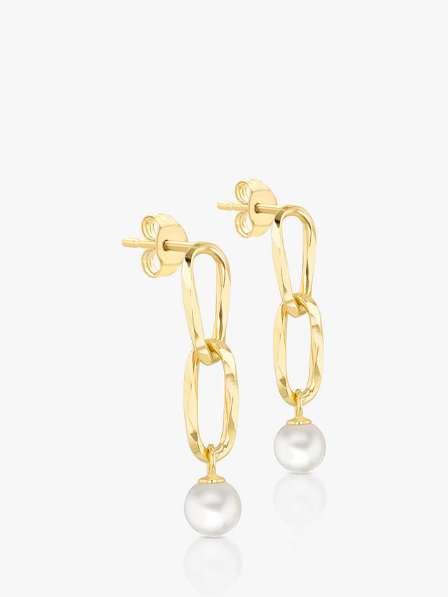 IBB 9ct Yellow Gold Freshwater Pearl Double Link Drop Earrings, Gold