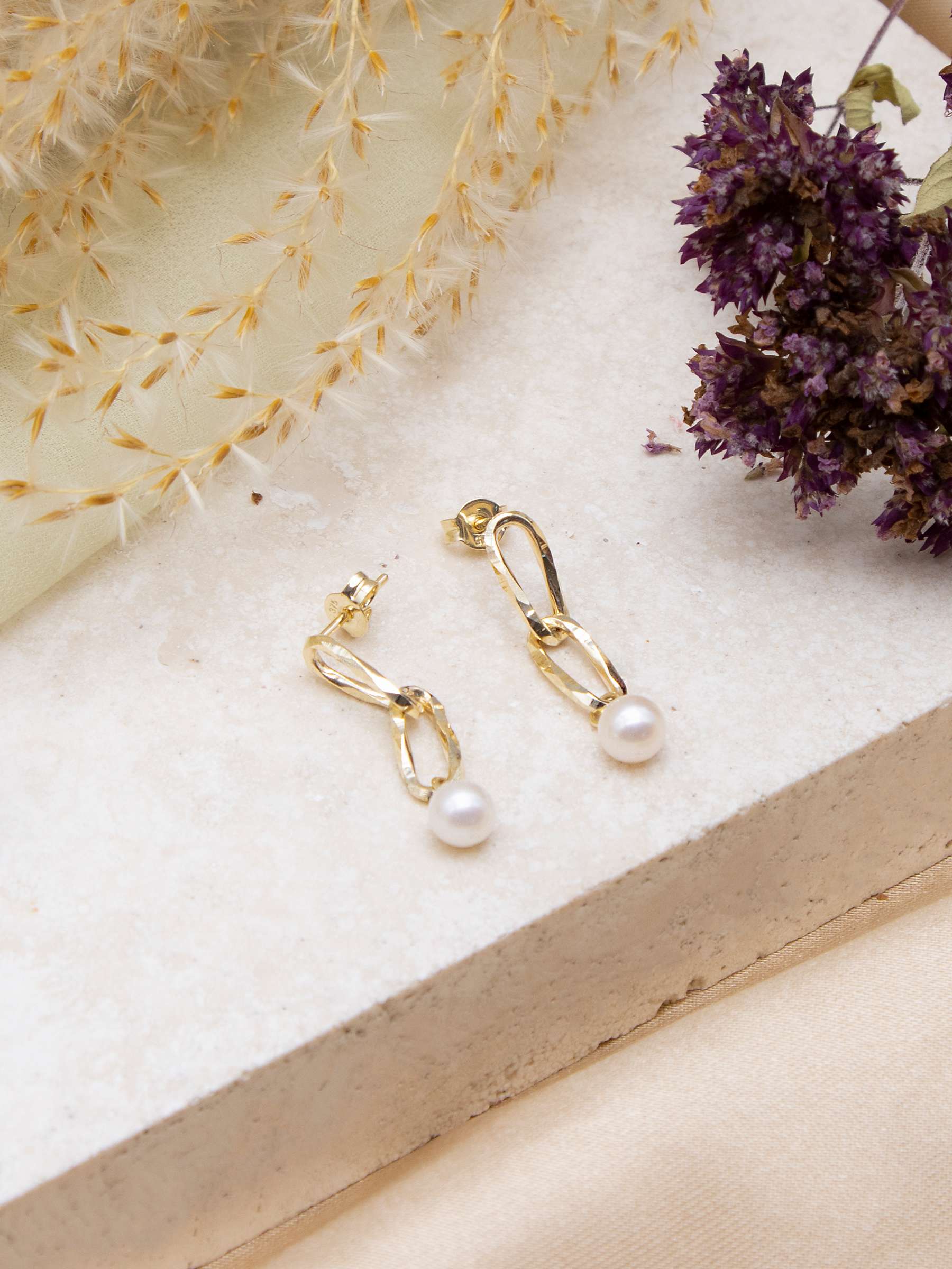 Buy IBB 9ct Yellow Gold Freshwater Pearl Double Link Drop Earrings, Gold Online at johnlewis.com