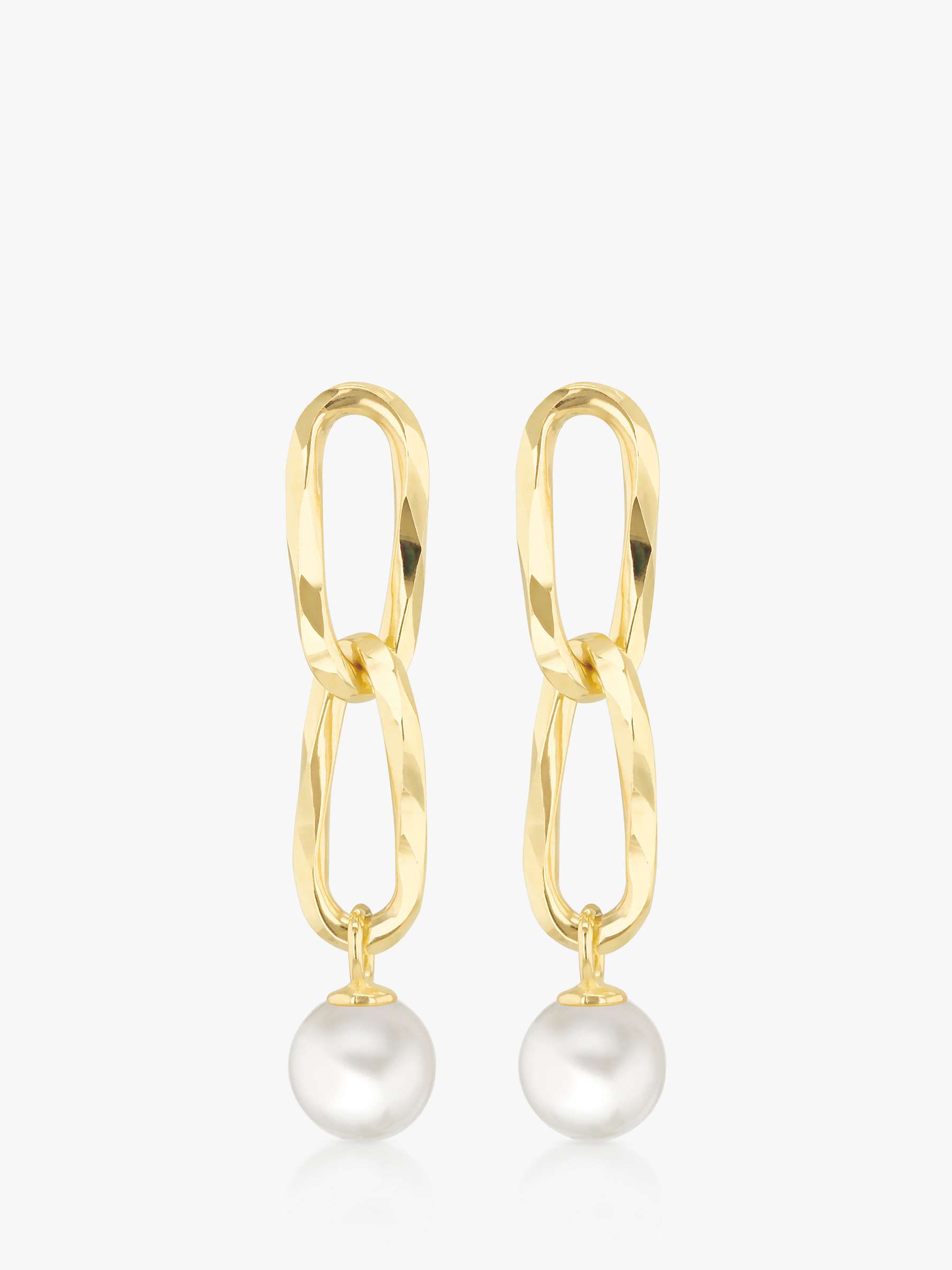 Buy IBB 9ct Yellow Gold Freshwater Pearl Double Link Drop Earrings, Gold Online at johnlewis.com