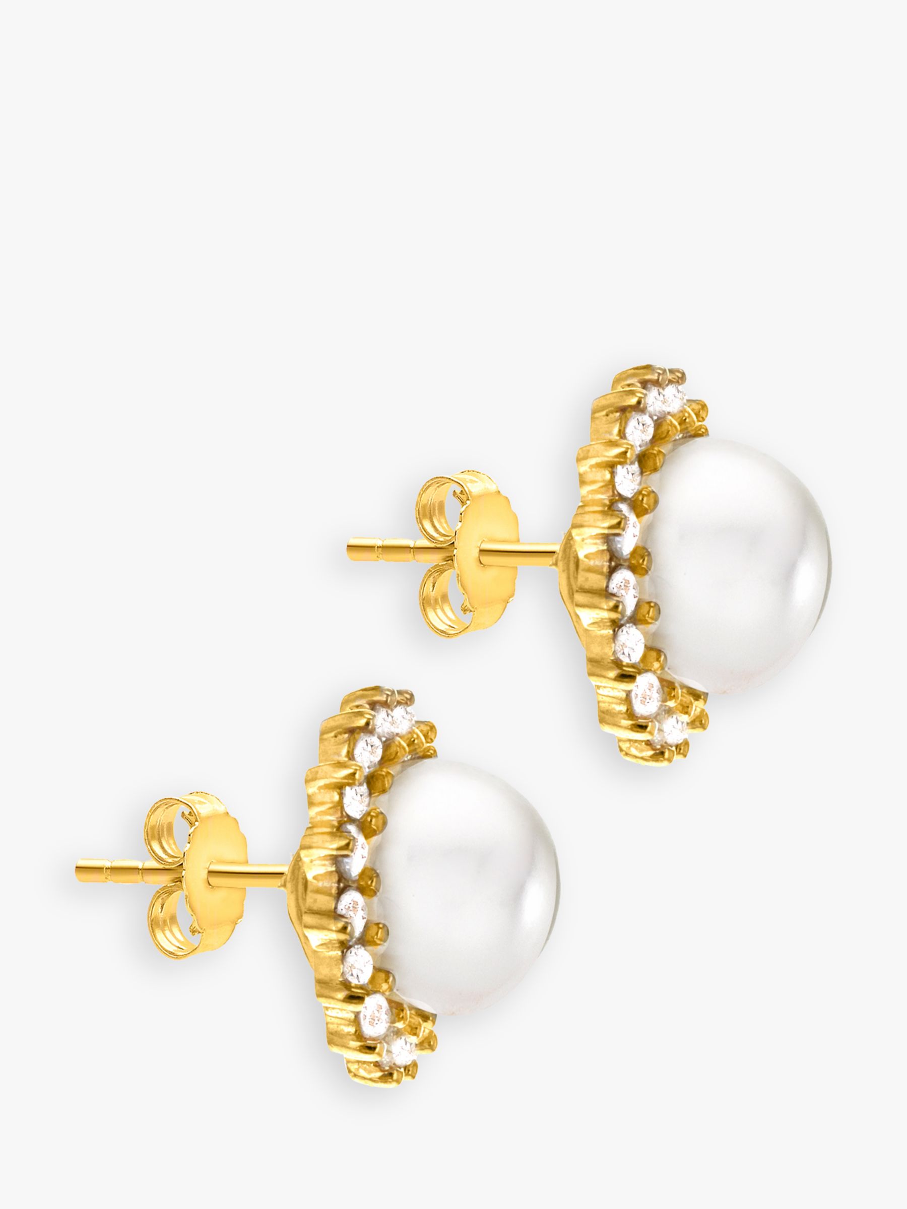 Buy IBB 9ct Gold Freshwater Pearl and Cubic Zirconia Round Stud Earrings, Gold/White Online at johnlewis.com