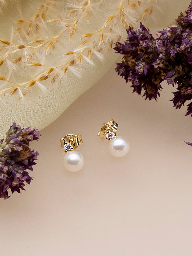 IBB 9ct Gold Pearl & Cubic Zirconia Stud Earrings, Gold