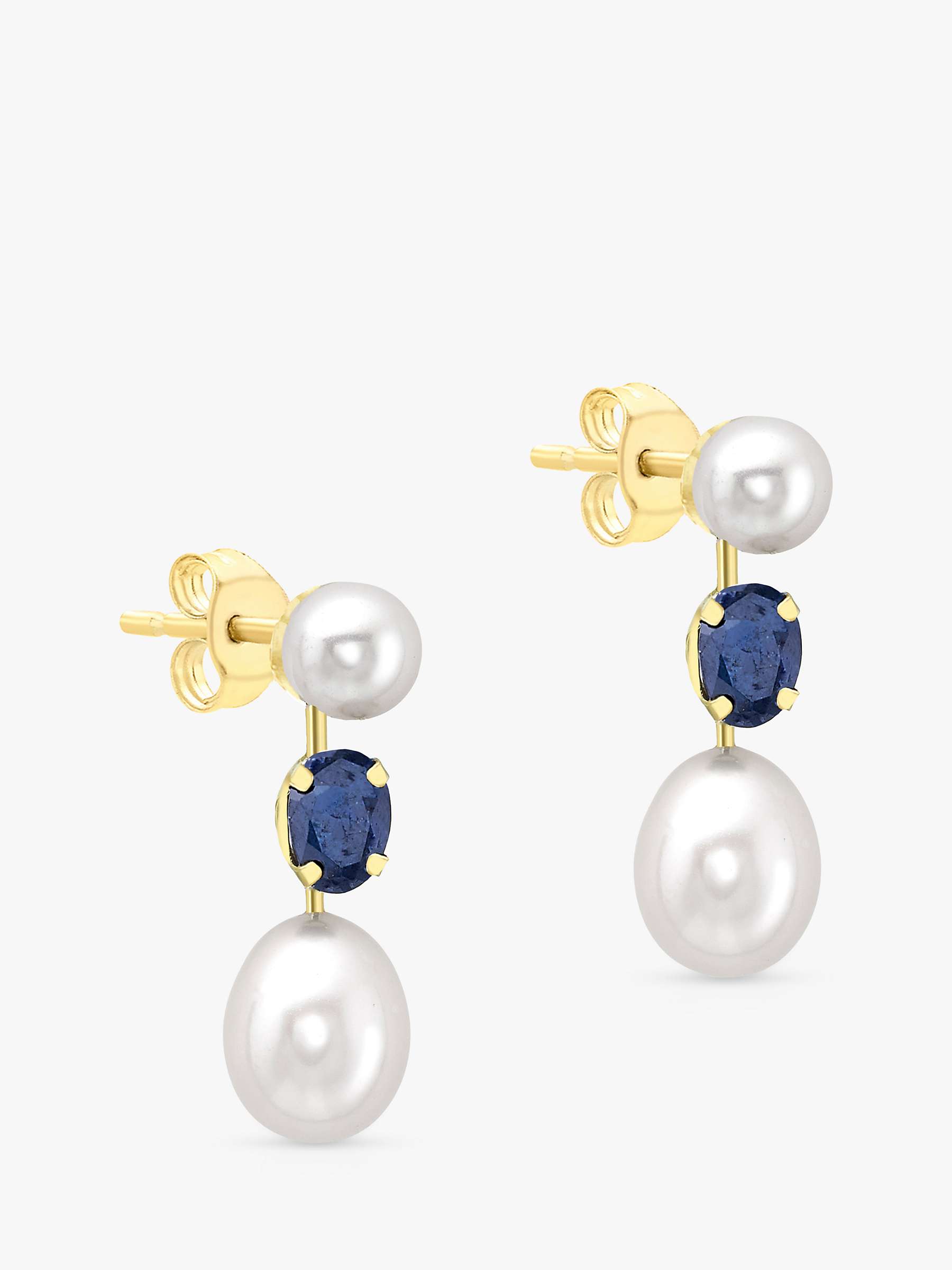 Buy IBB 9ct Gold Double Pearl & Sapphire Drop Earrings, Gold Online at johnlewis.com
