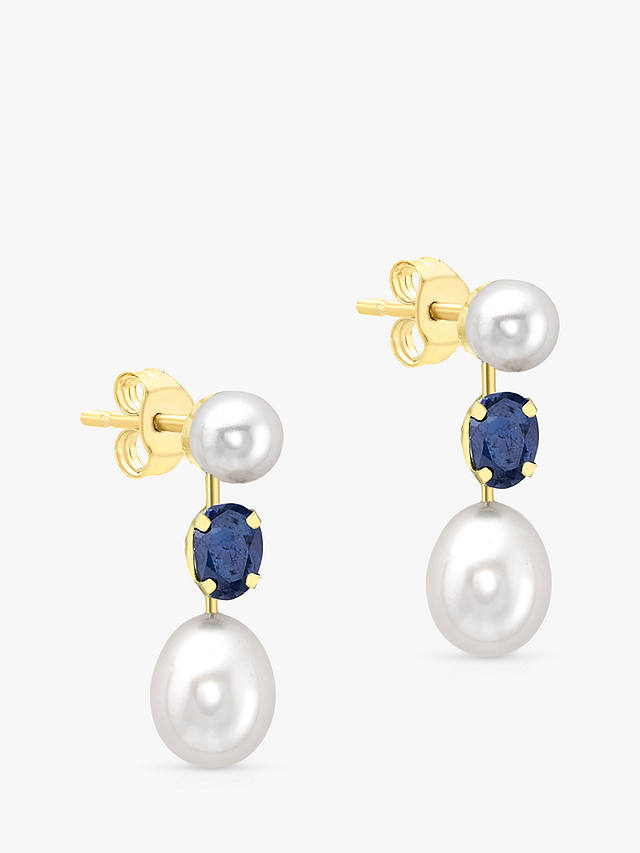 IBB 9ct Gold Double Pearl & Sapphire Drop Earrings, Gold