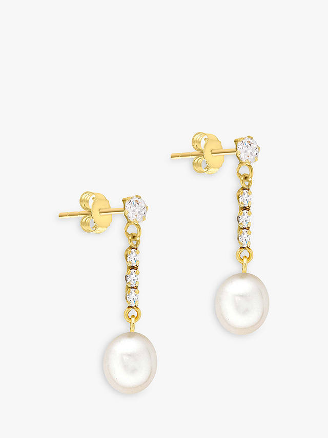IBB 9ct Freshwater Pearl and Cubic Zirconia Bar Drop Earrings, Gold