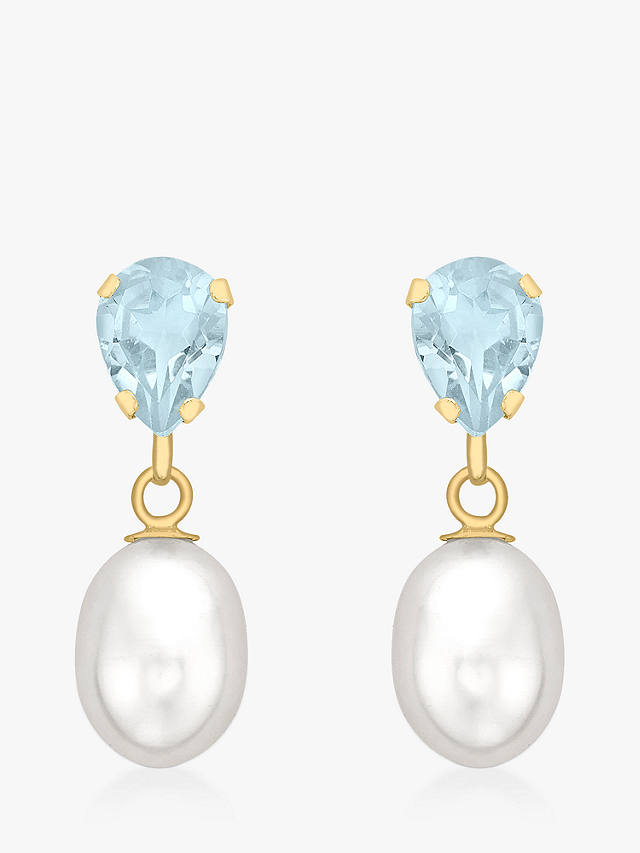 IBB 9ct Gold Pearl & Blue Topaz Drop Earrings, Gold