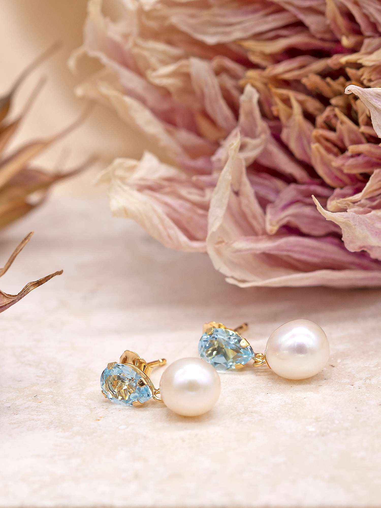 Buy IBB 9ct Gold Pearl & Blue Topaz Drop Earrings, Gold Online at johnlewis.com