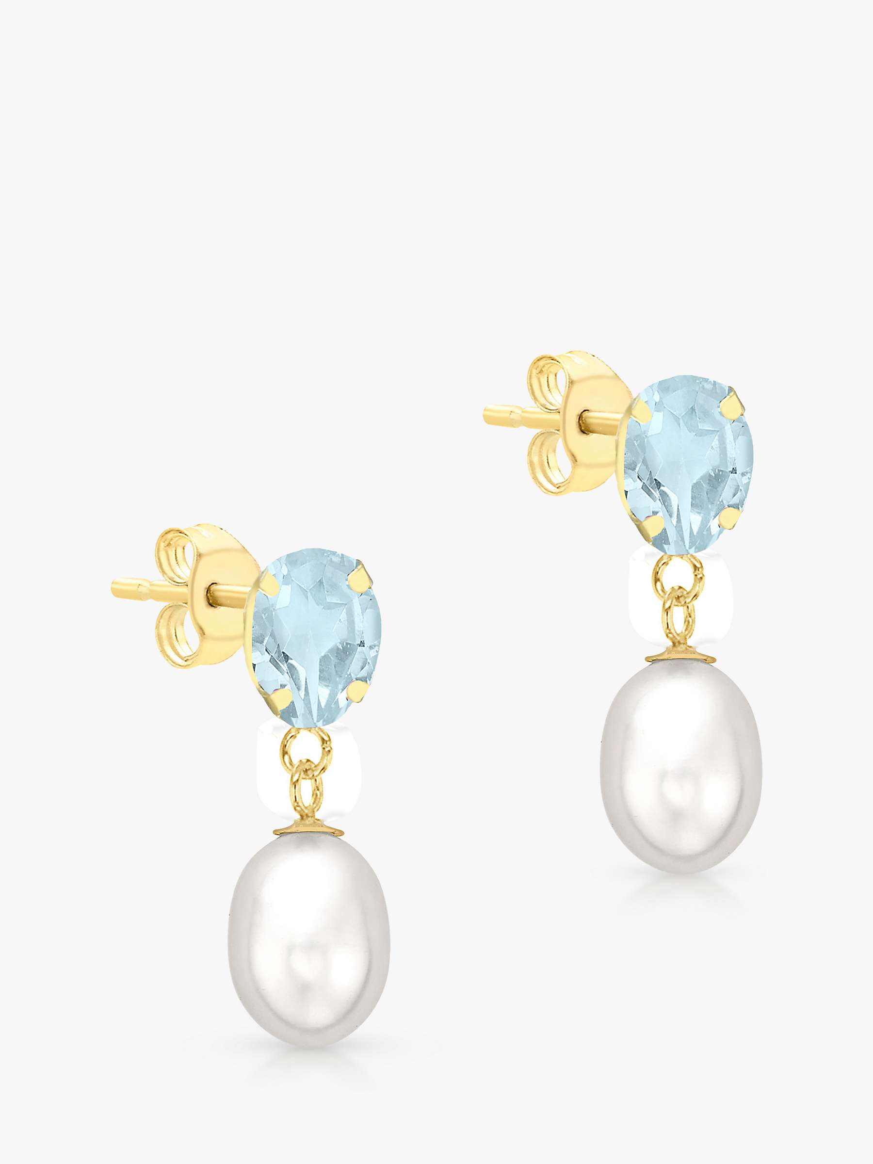 Buy IBB 9ct Gold Pearl & Blue Topaz Drop Earrings, Gold Online at johnlewis.com