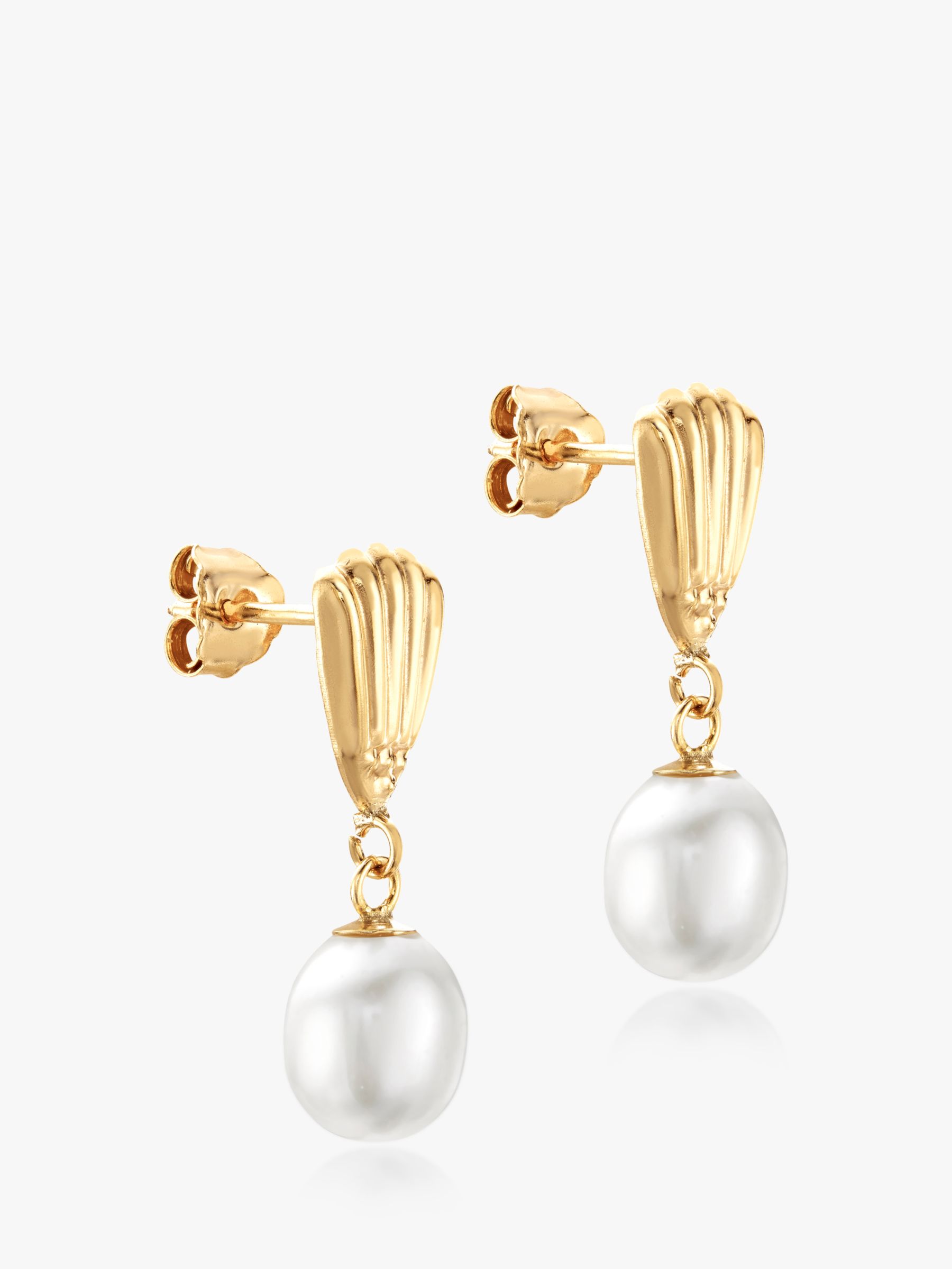 Buy IBB 9ct Yellow Gold Freshwater Pearl Shell Drop Earrings, Gold Online at johnlewis.com