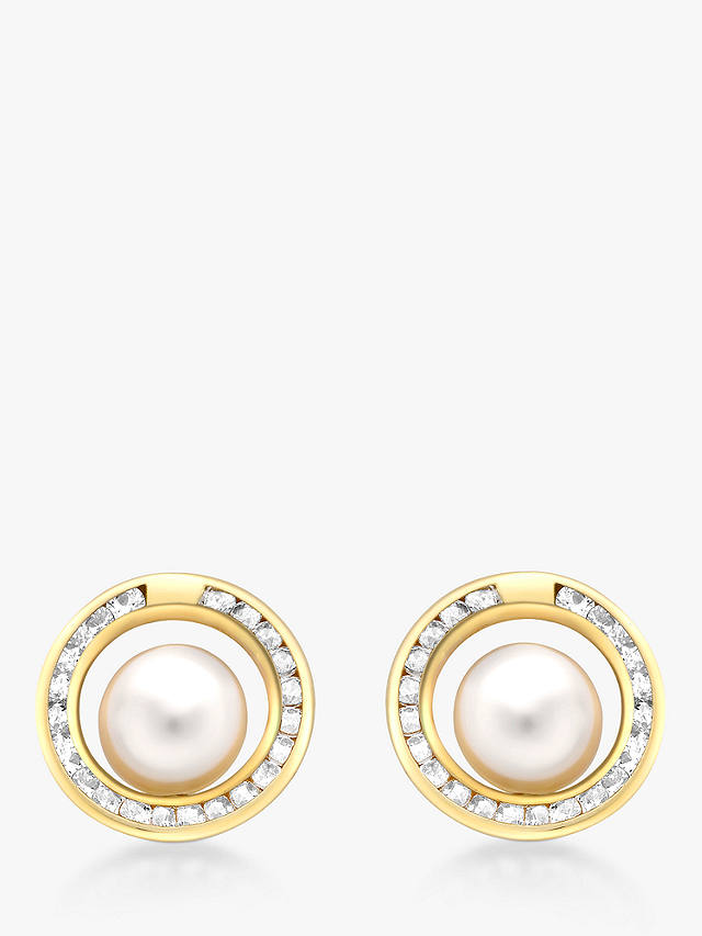 IBB 9ct Freshwater Pearl and Cubic Zirconia Round Stud Earrings, Gold