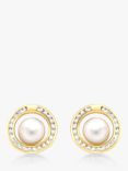 IBB 9ct Freshwater Pearl and Cubic Zirconia Round Stud Earrings, Gold