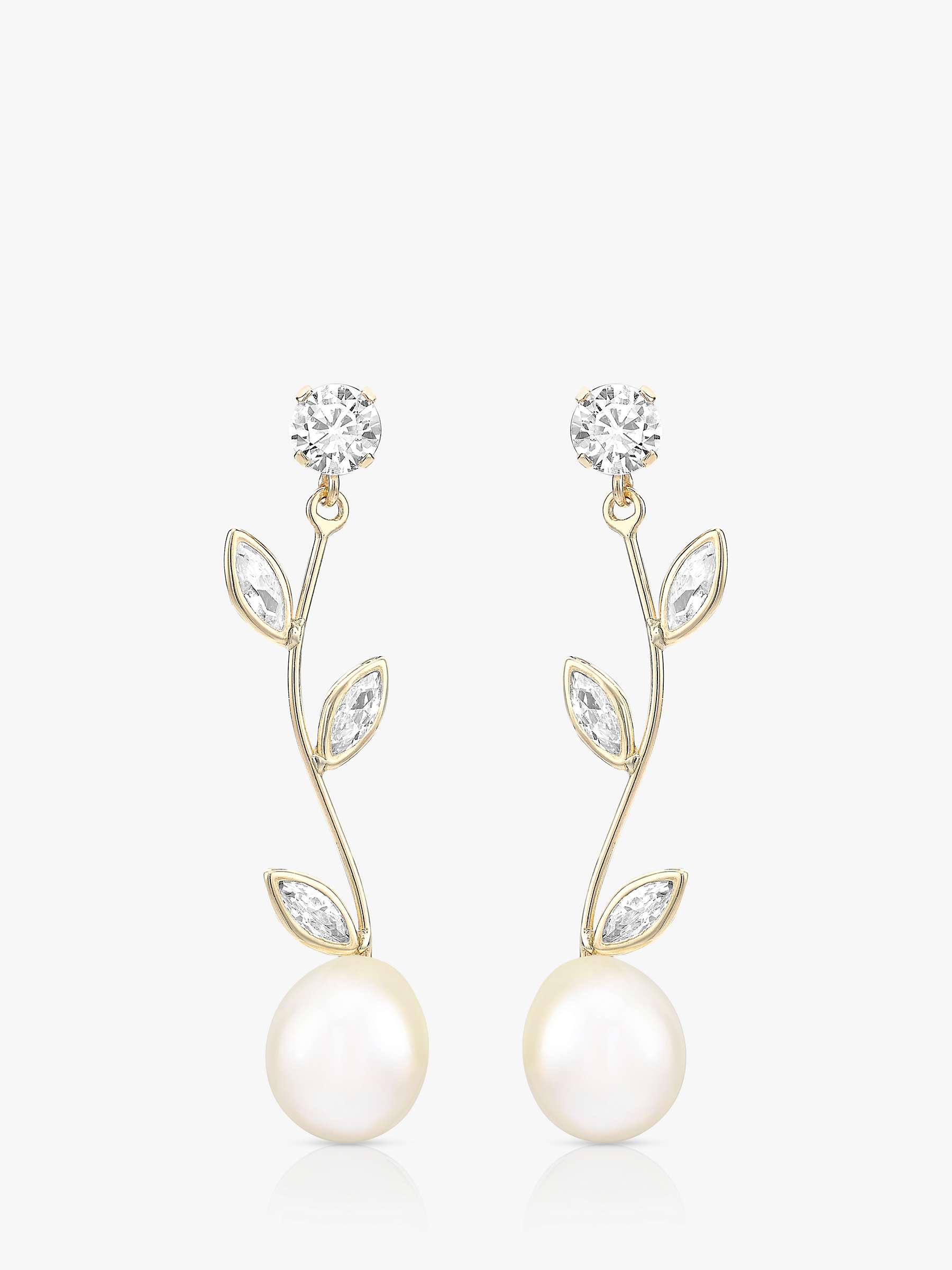 Buy IBB 9ct Gold Cubic Zirconia and Freshwater Pearl Drop Earrings, Gold Online at johnlewis.com