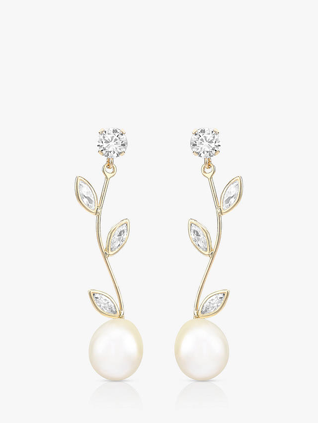 IBB 9ct Gold Cubic Zirconia and Freshwater Pearl Drop Earrings, Gold