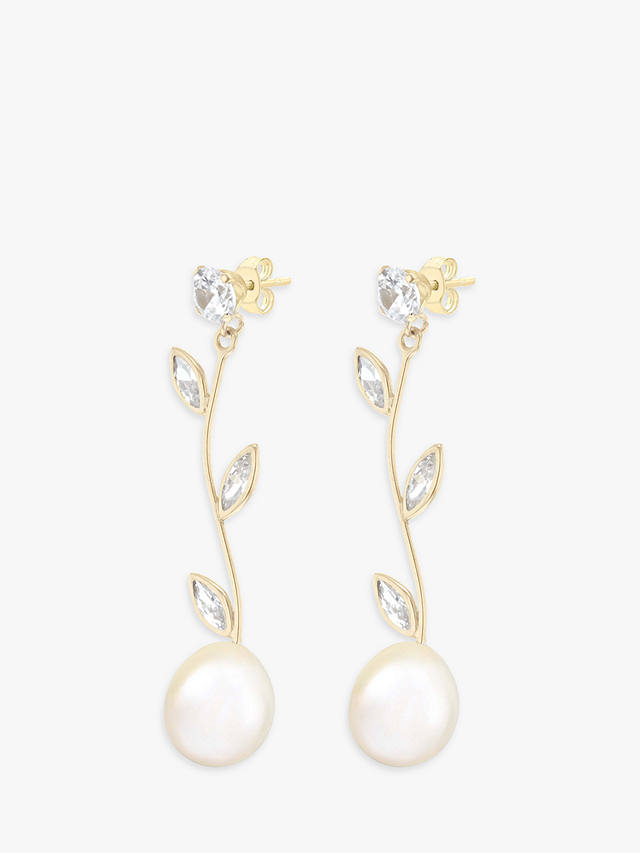 IBB 9ct Gold Cubic Zirconia and Freshwater Pearl Drop Earrings, Gold