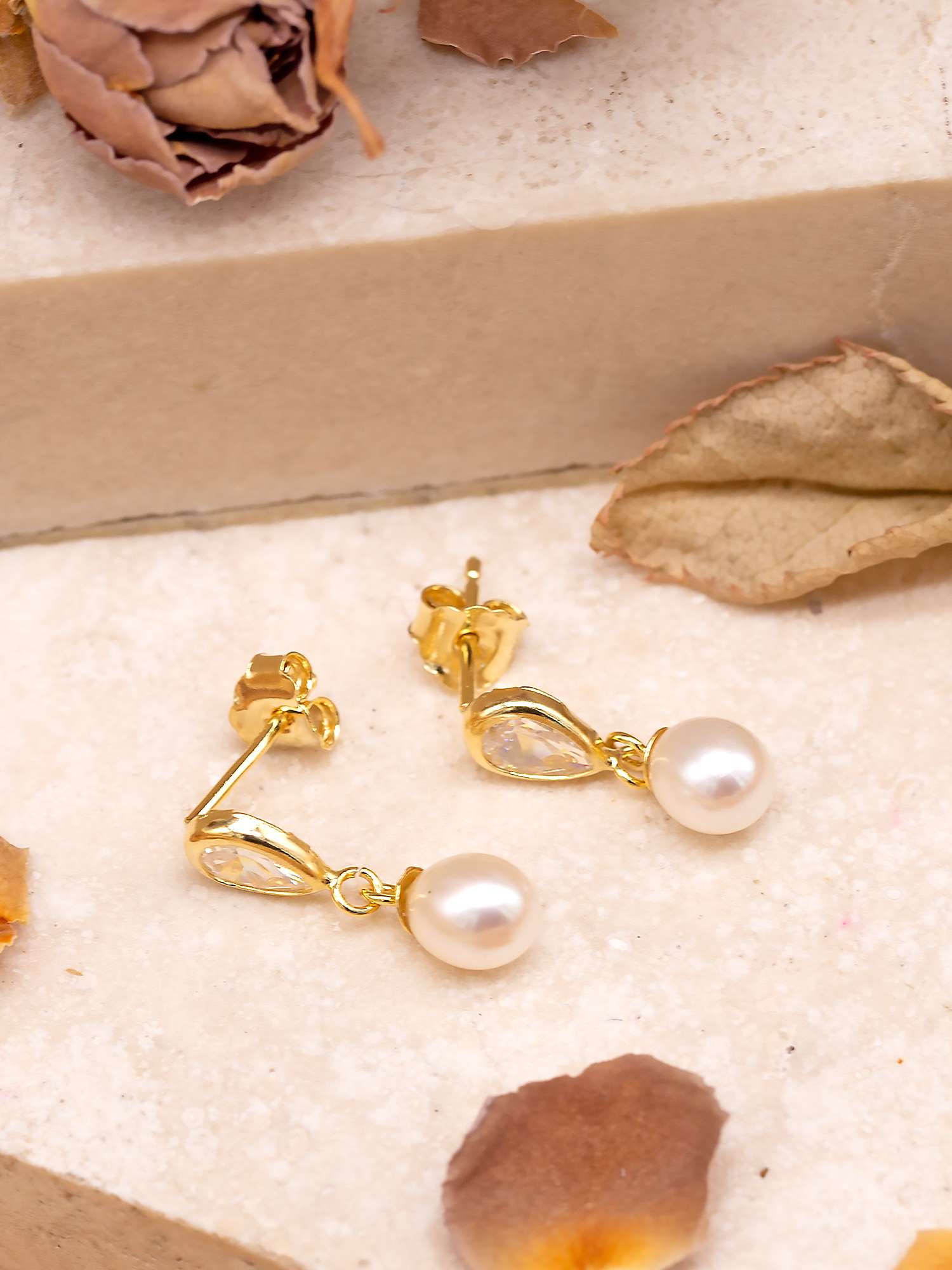 Buy IBB 9ct Gold Teardrop Freshwater Pearl Earrings, Gold Online at johnlewis.com