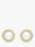 IBB 9ct Gold Pearl Disc Stud Earrings, Gold