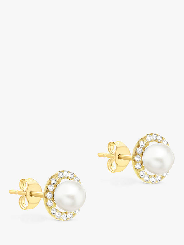 IBB 9ct Gold Pearl Disc Stud Earrings, Gold