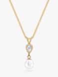 IBB 9ct Gold Pearl & Teardrop Cubic Zirconia Pendant Necklace, Gold