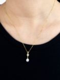 IBB 9ct Gold Pearl & Teardrop Cubic Zirconia Pendant Necklace, Gold