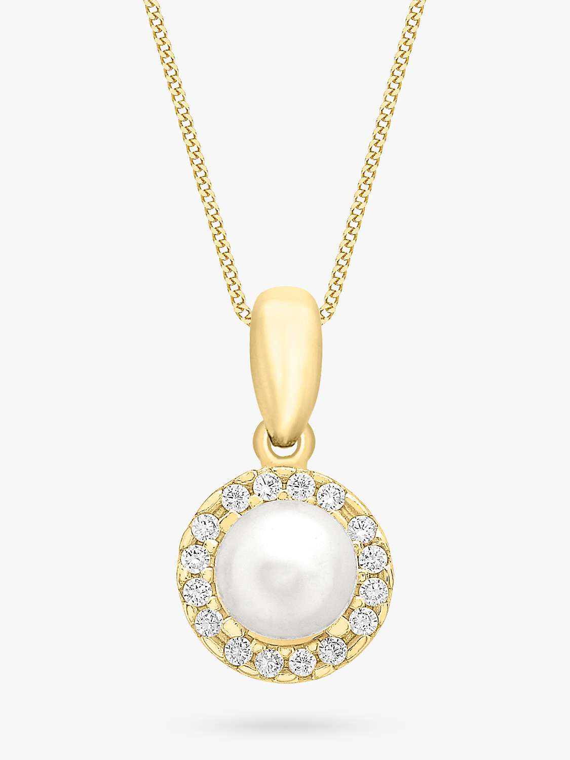 Buy IBB 9ct Gold Freshwater Pearl & Cubic Zirconia Disc Pendant Necklace, Gold Online at johnlewis.com
