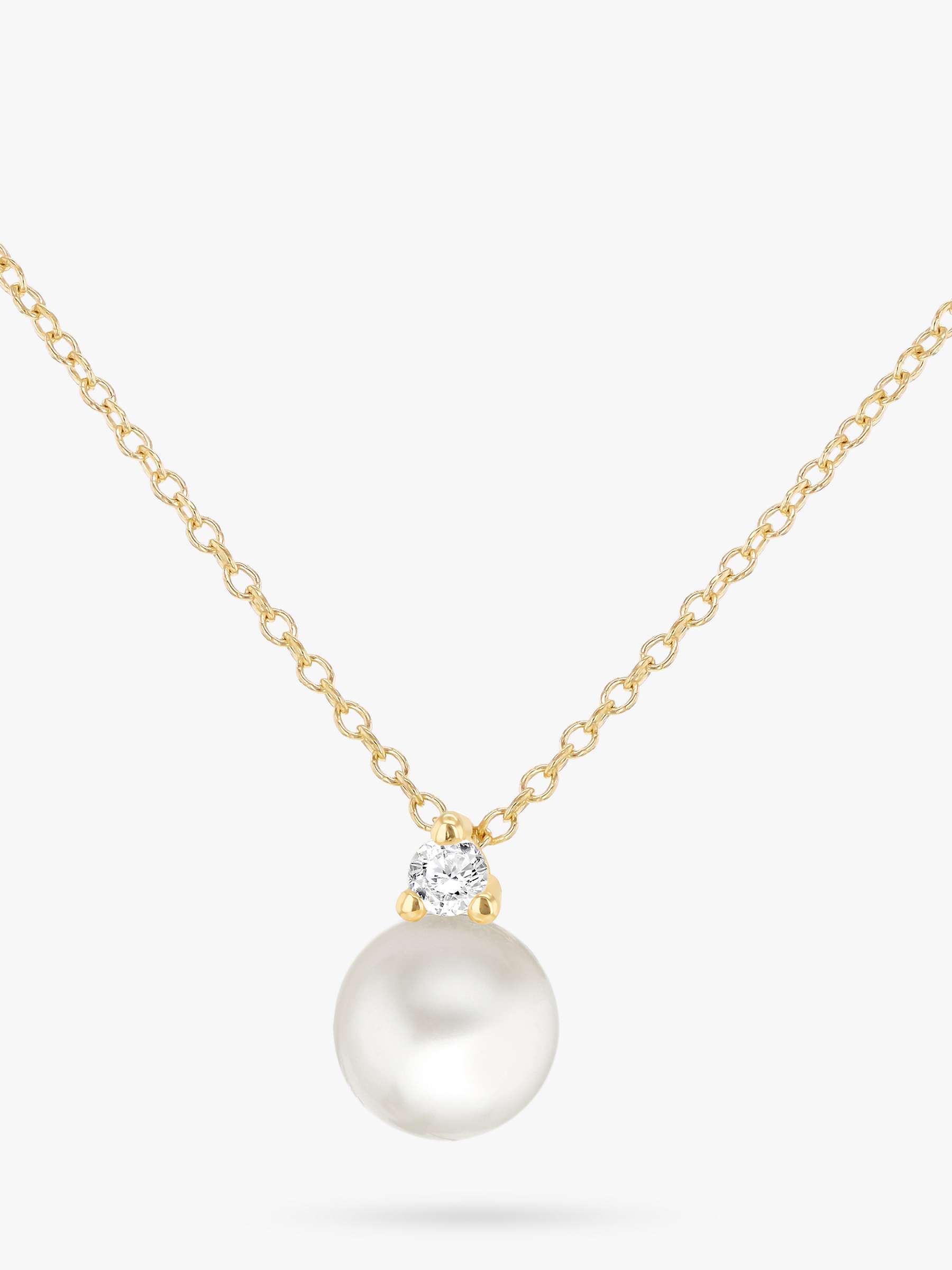 Buy IBB 9ct Gold Freshwater Pearl & Cubic Zirconia Pendant Necklace, Gold Online at johnlewis.com