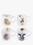 Wrendale Designs Animal Bone China Mugs, Set of 4, 310ml, White/Multi