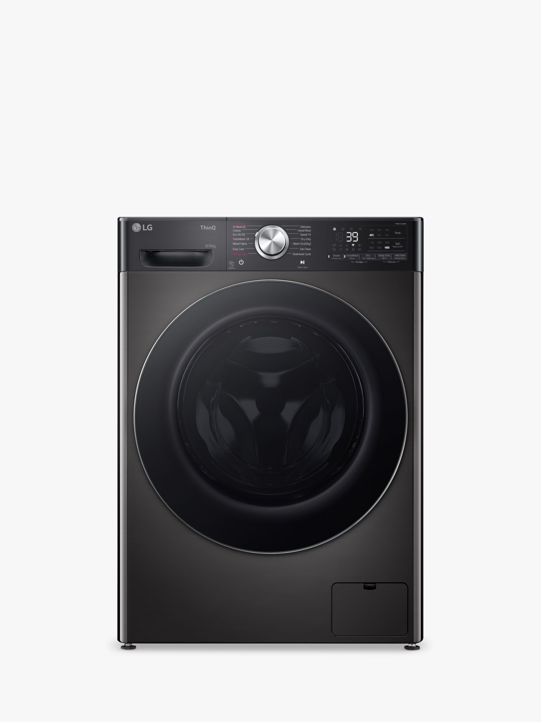 LG FWY996BCTN3 TurboWash™360° Freestanding Washer Dryer, 9kg/6kg Load, 1400rpm Spin, Platinum Black